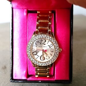 New! BETSEY JOHNSON Gold Toned Pavè Crystal Watch.